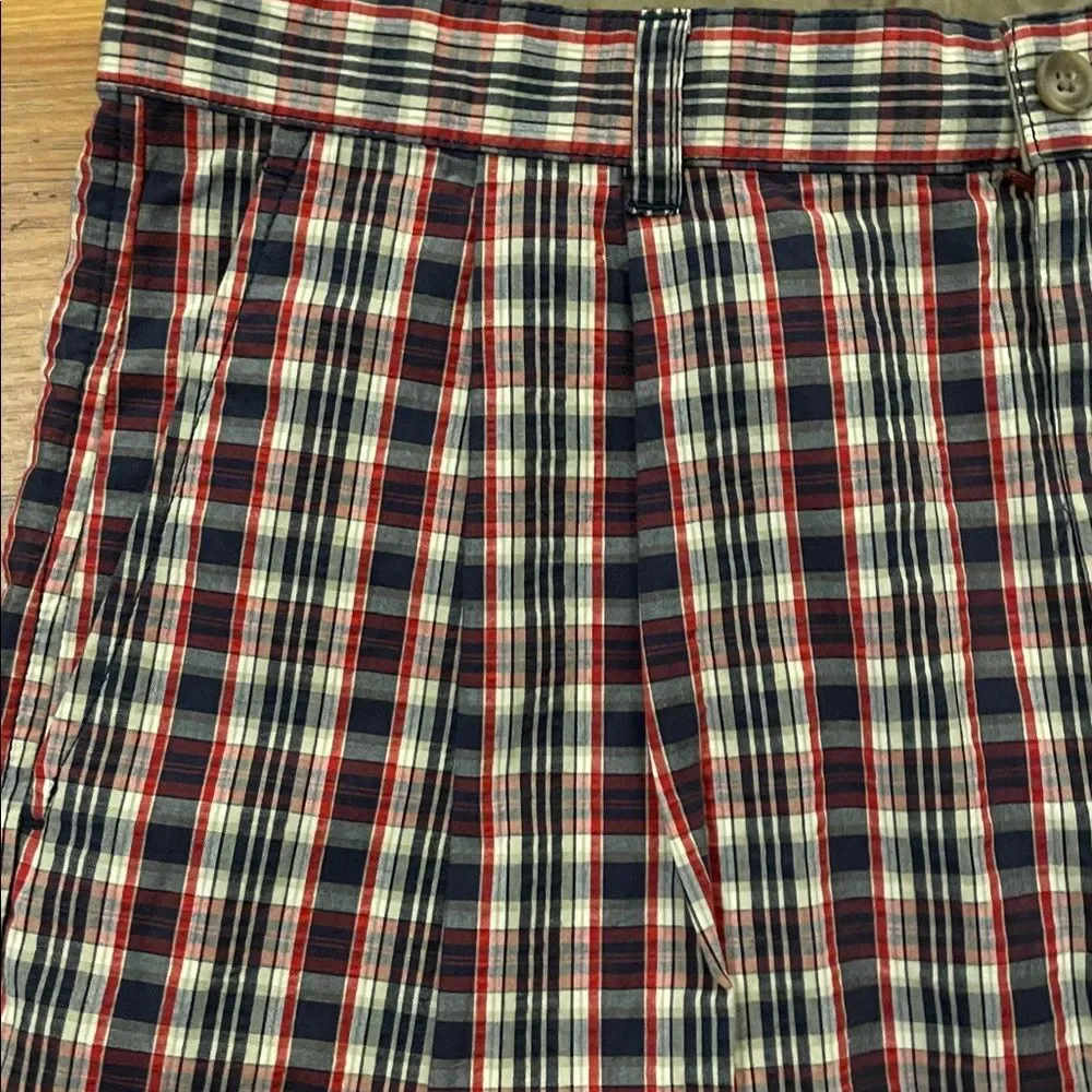 Tommy Hilfiger Vintage Red Black Plaid Pleated Shorts Mens Size 36